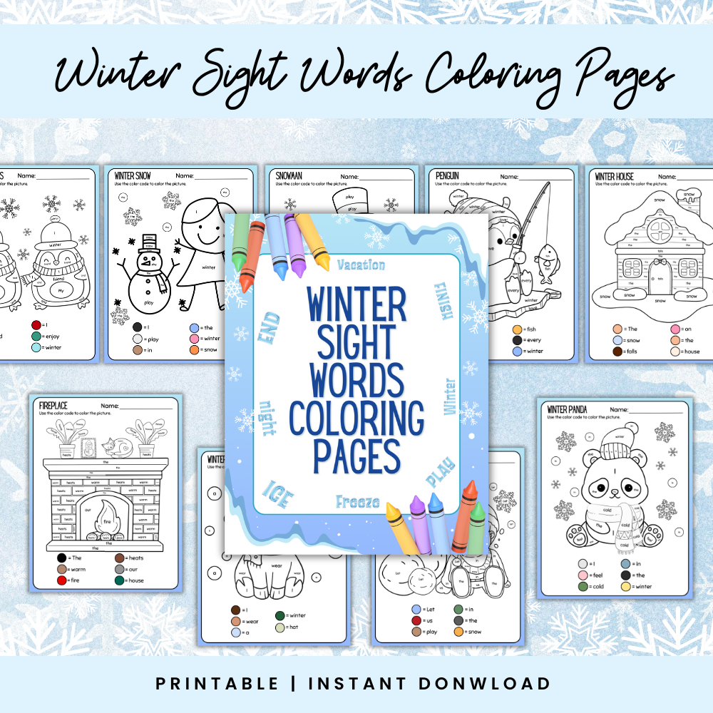 Winter Sight Words Coloring Pages - Digital – Butterfly Treasures