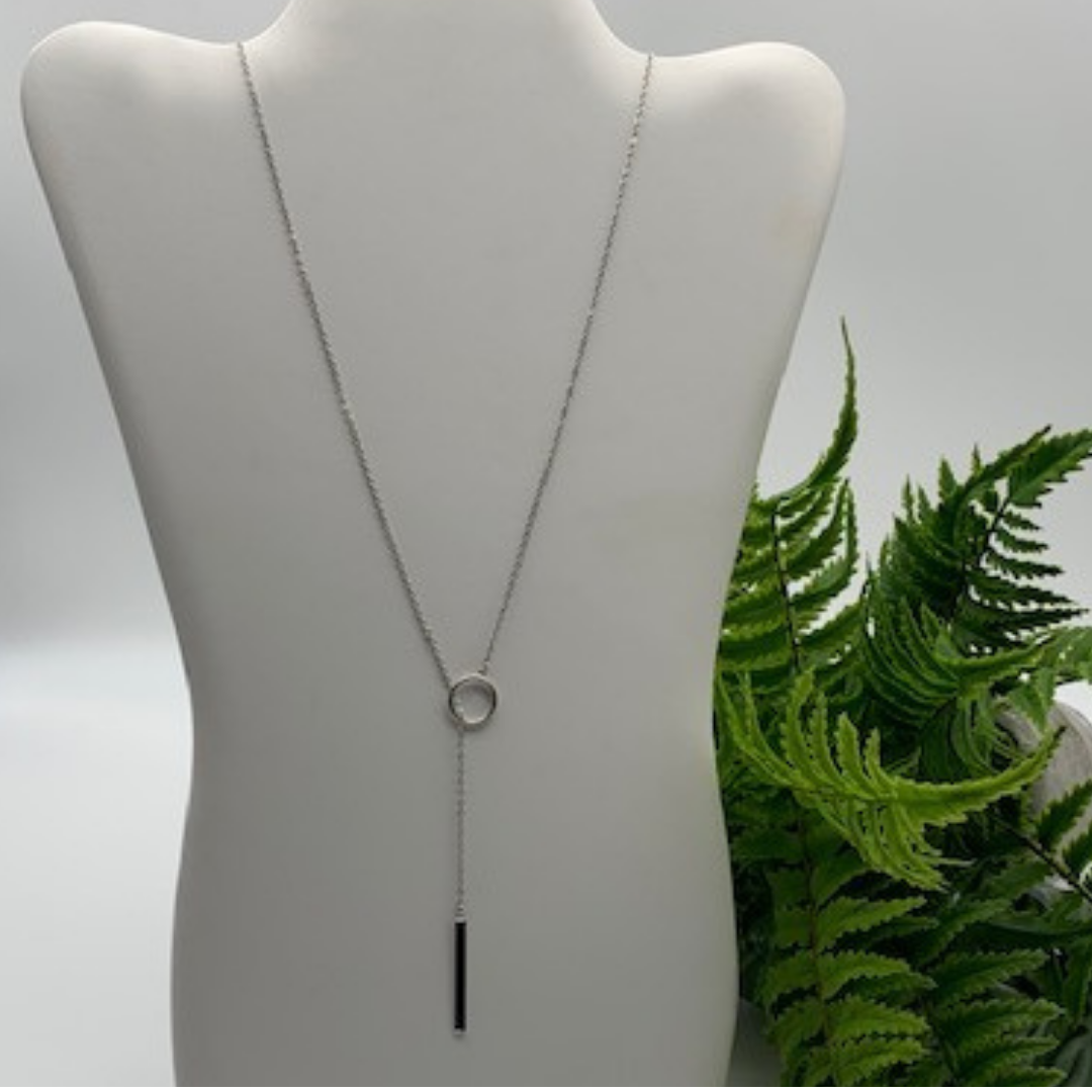 Circle and 2025 bar lariat necklace