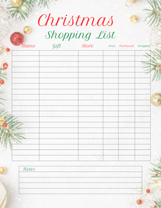 Christmas Gift Shopping List